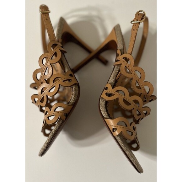 Tory Burch leather Scalloped Cutout Alingback Heels Tan Womens 8.5 - Picture 6 of 10
